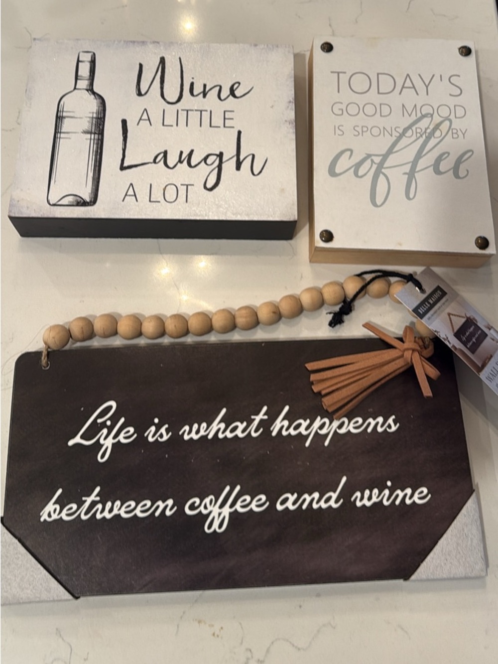 Coffee & Wine Wall Sign Set - Neutral White, Black, and Natural